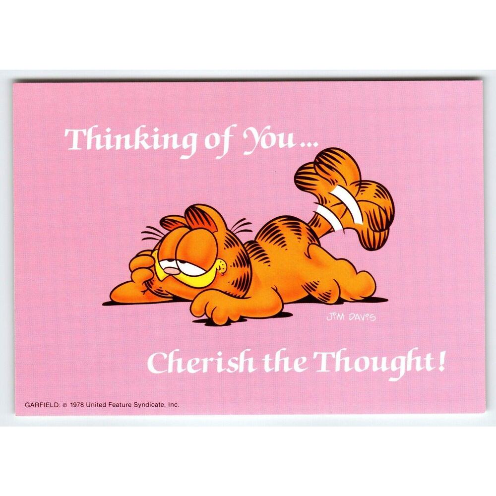 Thinking Of You Cherish Garfield Cat Postcard Jim Davis Comic Orange Tabby 1978